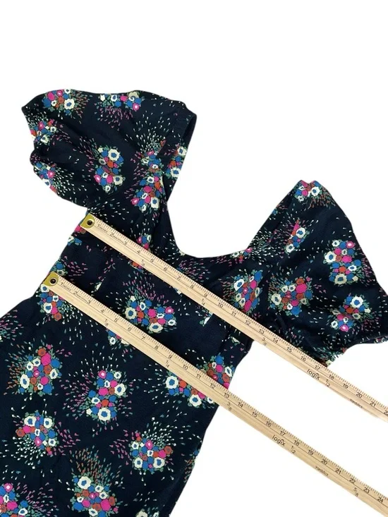 Anthropologie Floral Dress Puff Sleeve Black Mini Fit Flare Size 8 - Picture 6 of 11